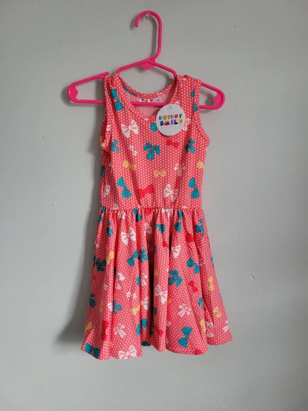 Dot Dot Smile Dress Girl's 2T Toddler Pink Polka Dot Bows Twirl Tank NWT